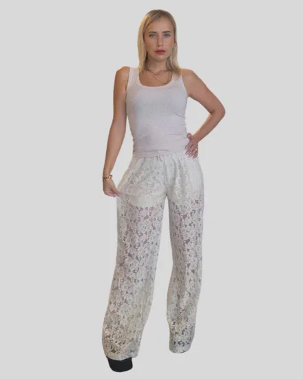 מכנס תחרה BUCKLE בז'